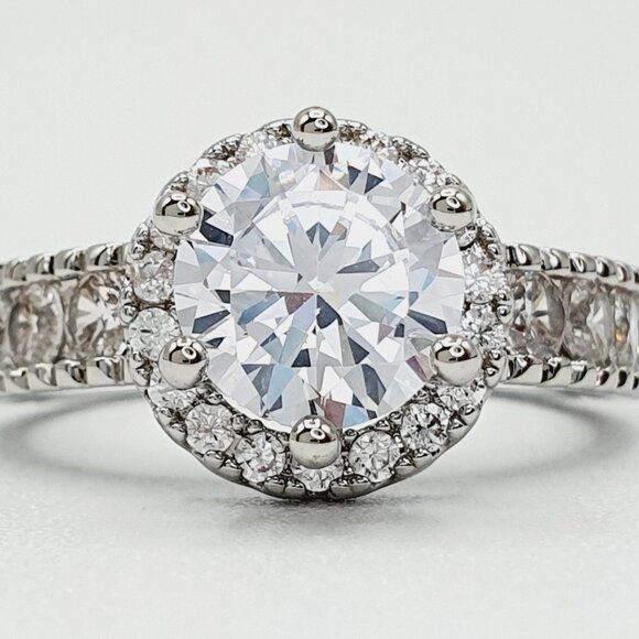 💍 "Engagement Round CZ Diamond Bling Anillos Silver UNVN12128 - Picture 5 of 10